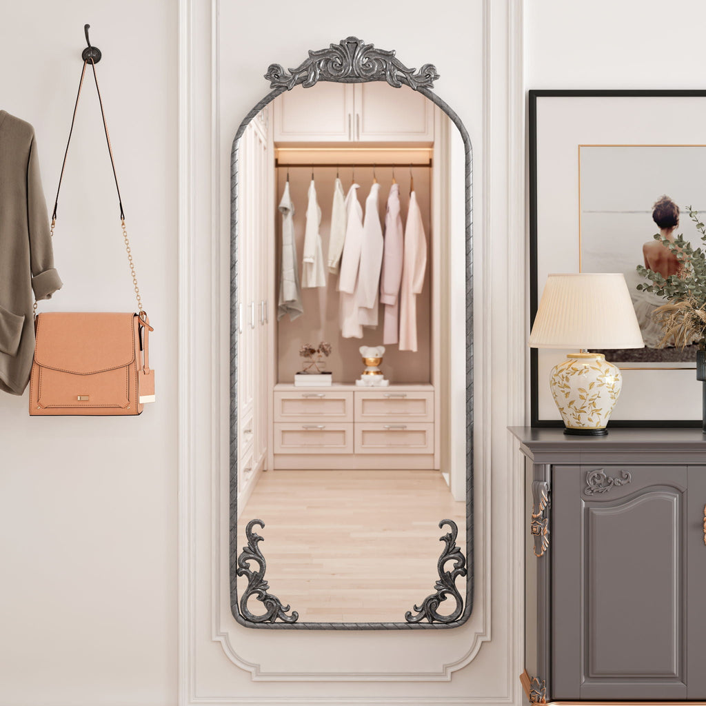 Full Body Arched Mirror With Vintage Carved Applique by Unique Piece Furniture