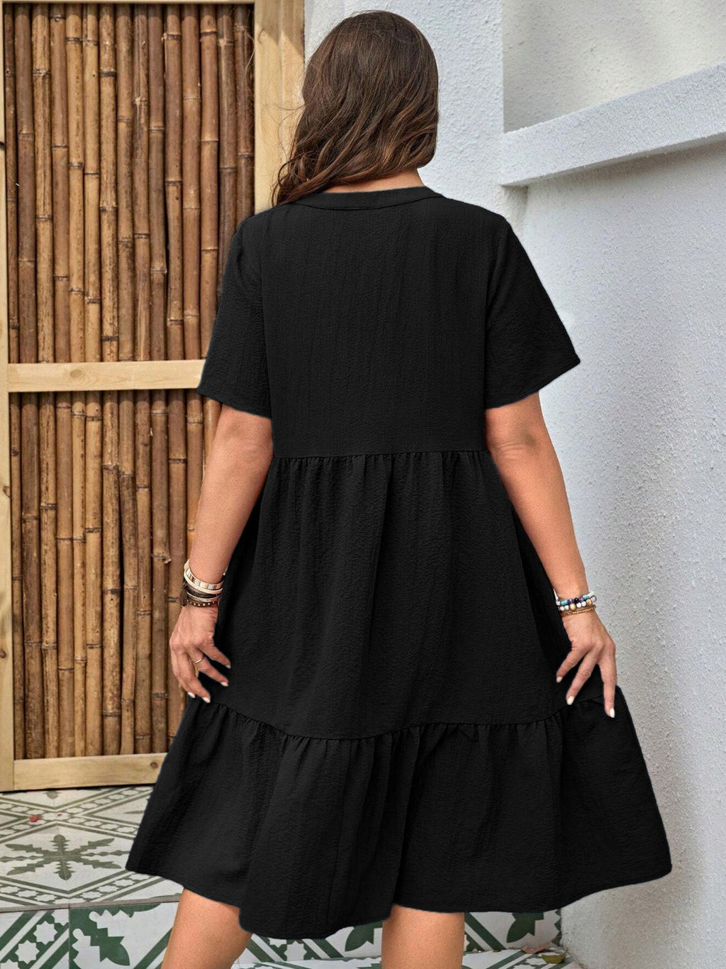 Plus-Size Button-Front V‑Neck Midi Dress by FitiqueFit