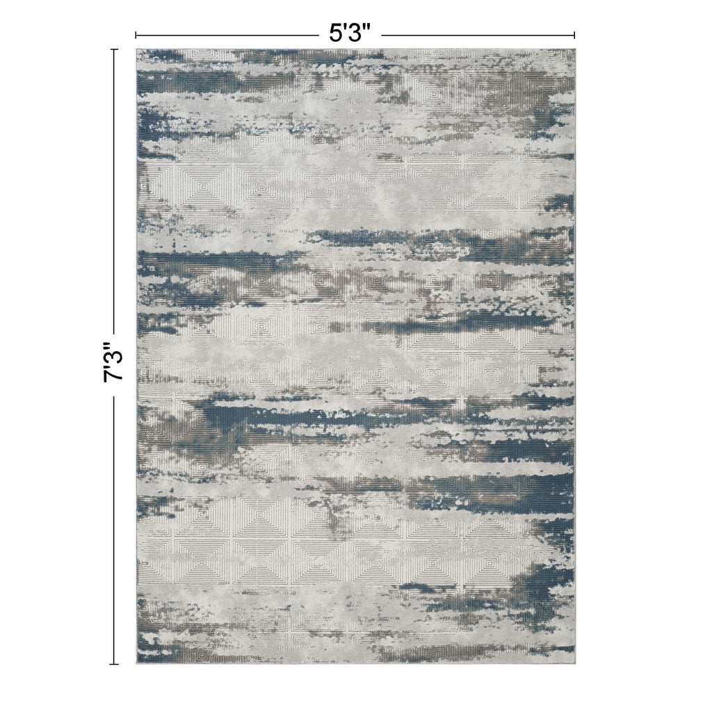 Geometrix - 5'3" X 7'3" Area Rug With Geometric 3D Effect - Gray / Ivory by Unique Piece Furniture