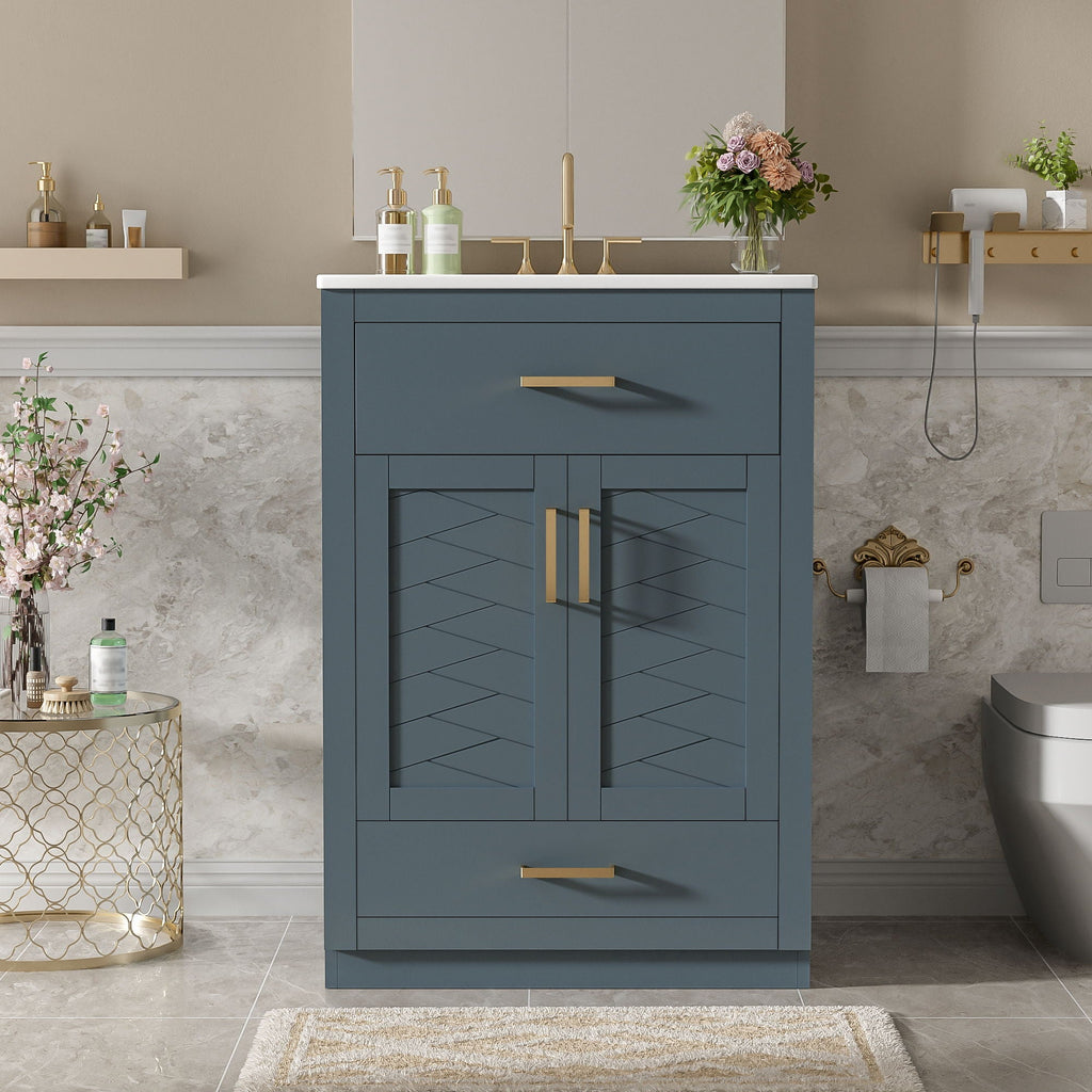 Modern Bathroom Vanity With Integrated Ceramic Sink, 2 Door Cabinet With Tip-Out Drawer by Unique Piece Furniture