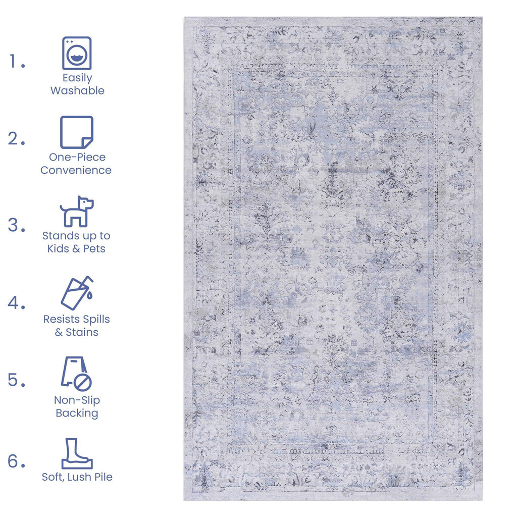 Maval - 2'6'' X 10' Washable Runner Rug - Blue / Cream by Unique Piece Furniture