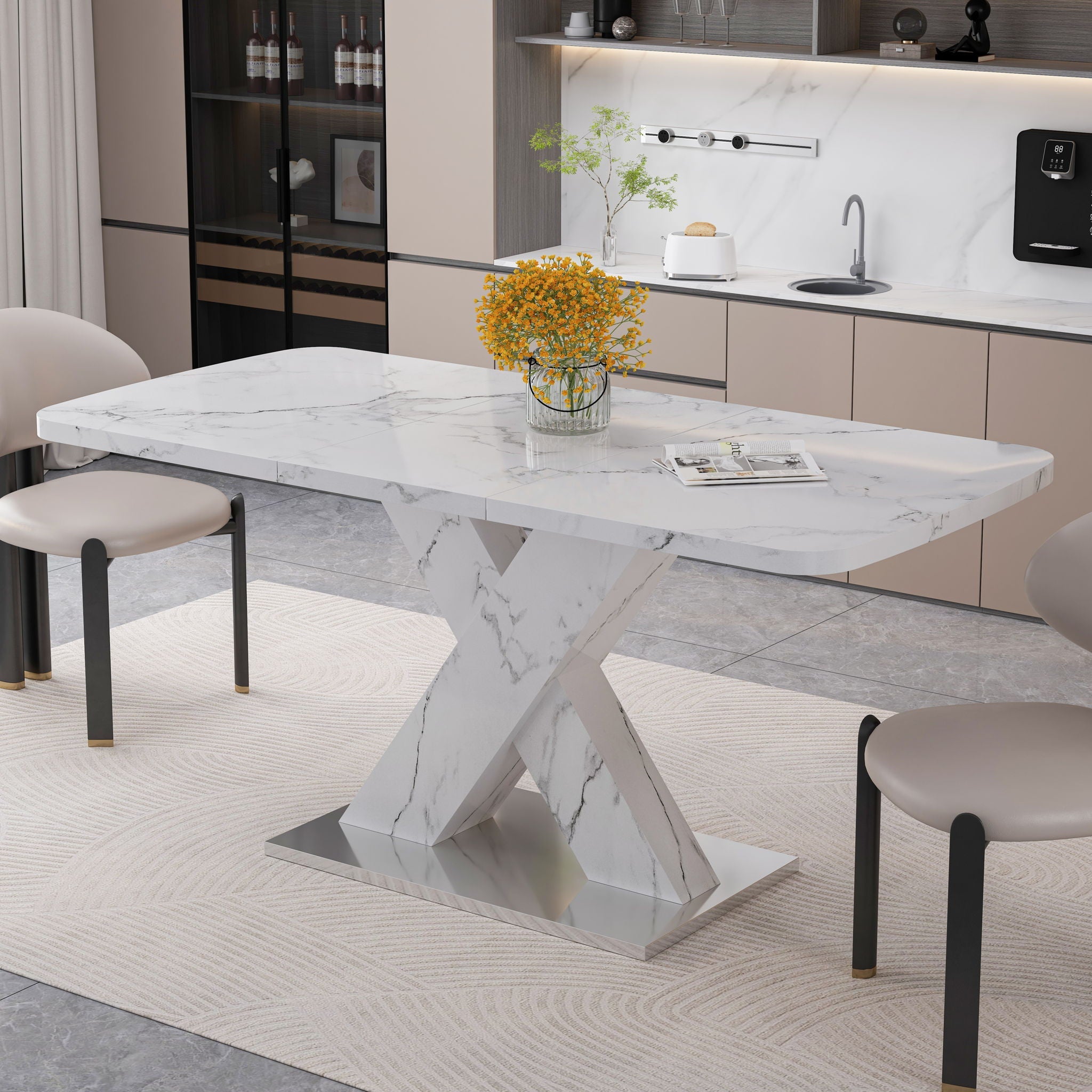 Modern Rectangle Dining Table With Stretchable TopAnd X Shape Legs by Unique Piece Furniture