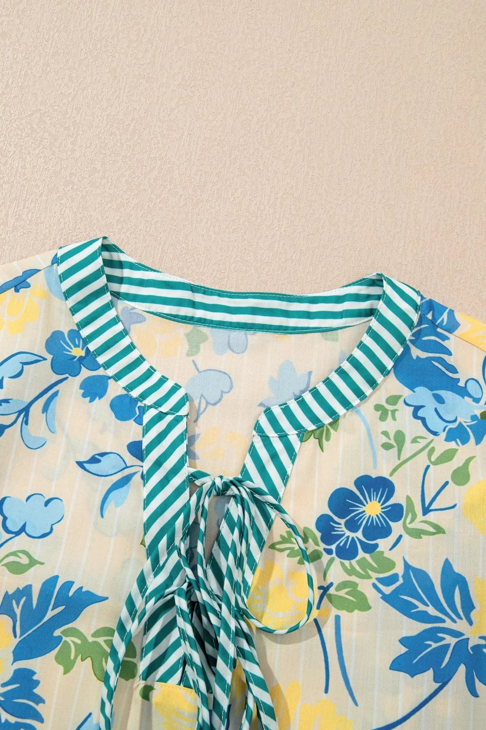 Floral Striped Trim Puff Short Sleeve Dress by Simply Love