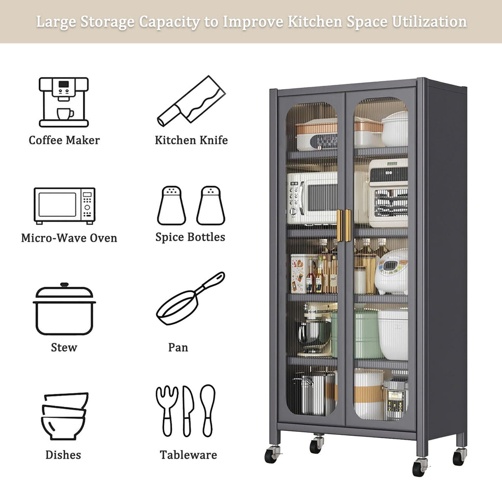 6 Tier Storage Cabinet With Transparent Door, Adjustable Shelves & Wheels by Unique Piece Furniture