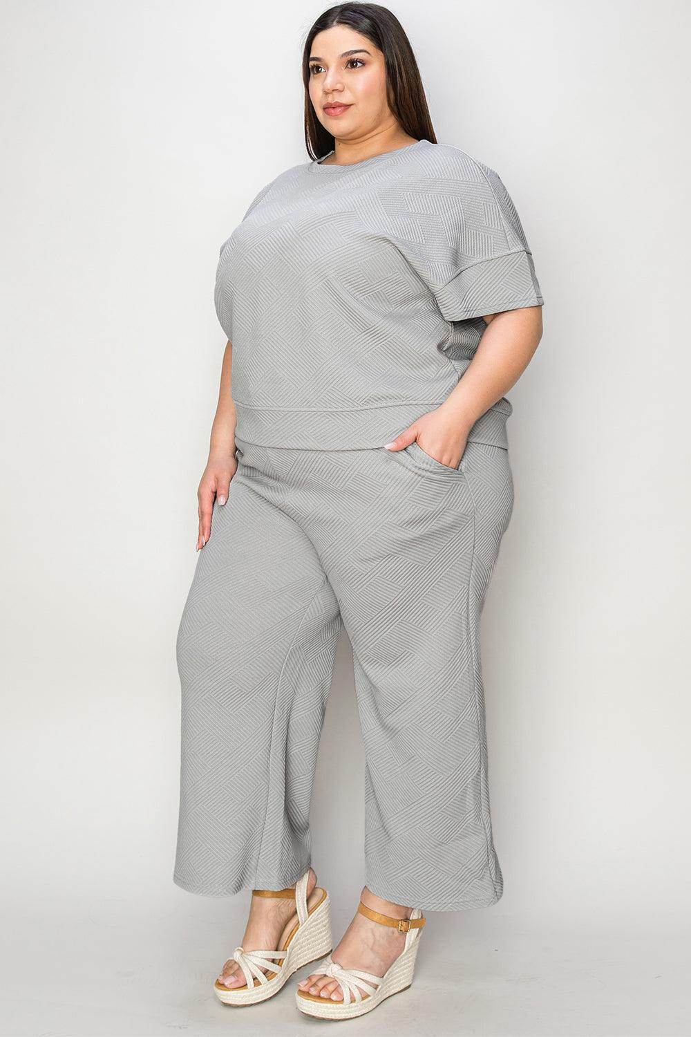 Double Take Full Size Texture Top and Pants Set for Women by Selvanelle