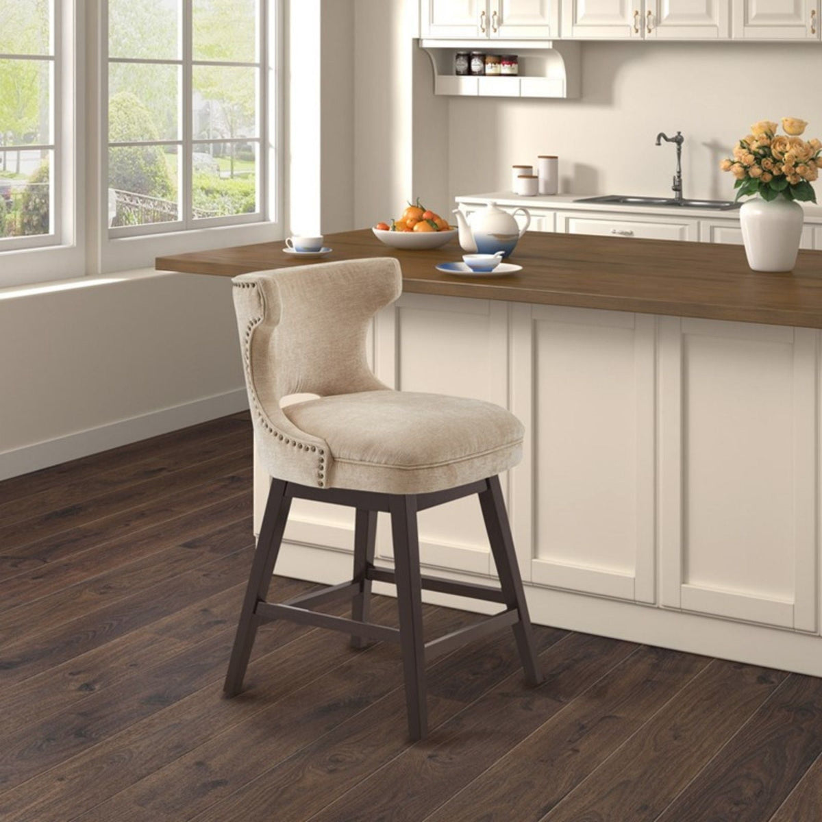 360 Degree Swivel Counter Stool With Silver Detailing by Unique Piece Furniture