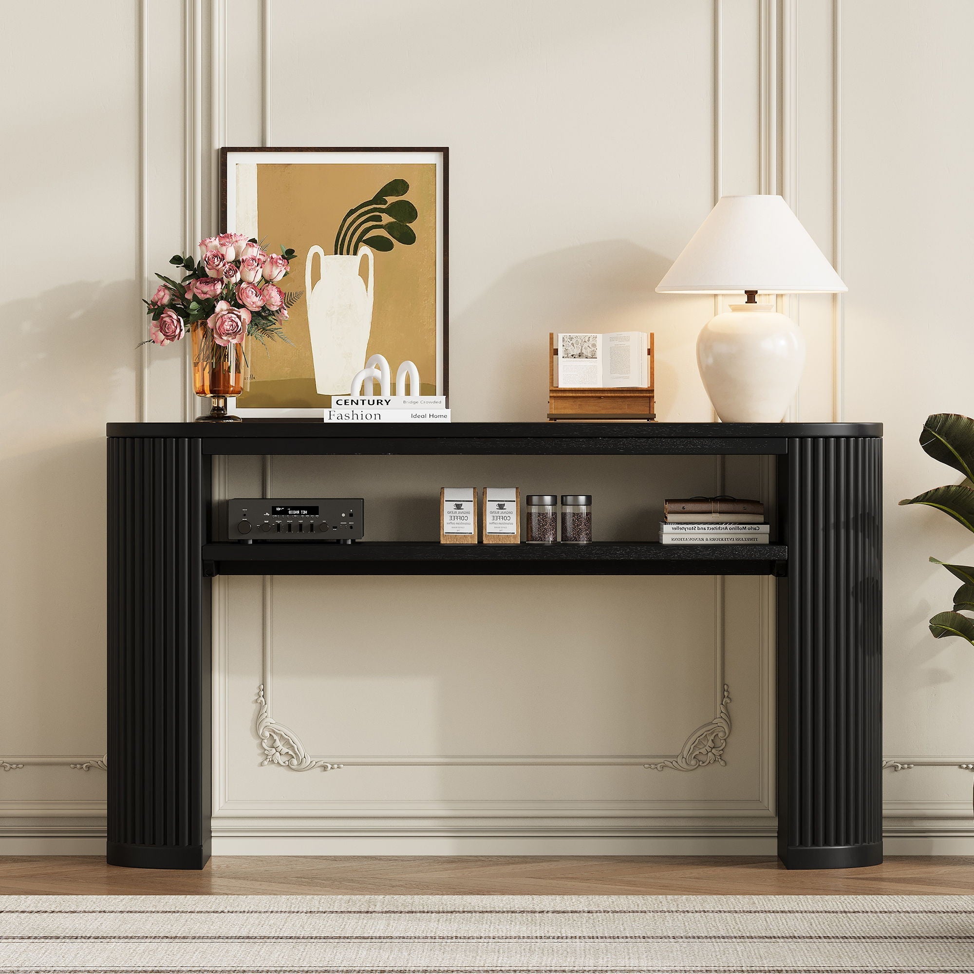 Console Table With Fluted Legs, Open Shelf by Unique Piece Furniture