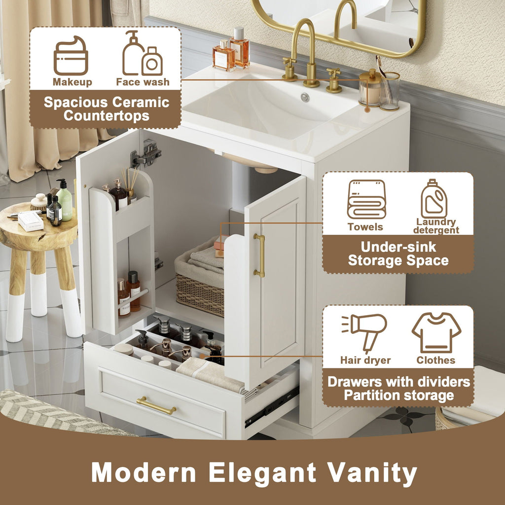 Bathroom Vanity With Sink, 1 Divided Drawer And 2 Soft Close Doors With Double Shelf by Unique Piece Furniture