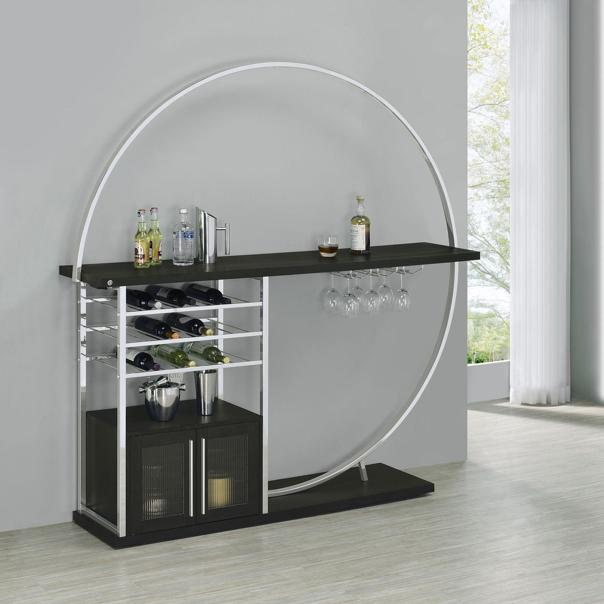 Risley 2-door Circular LED Wine Cabinet Dark Charcoal by Unique Piece Furniture