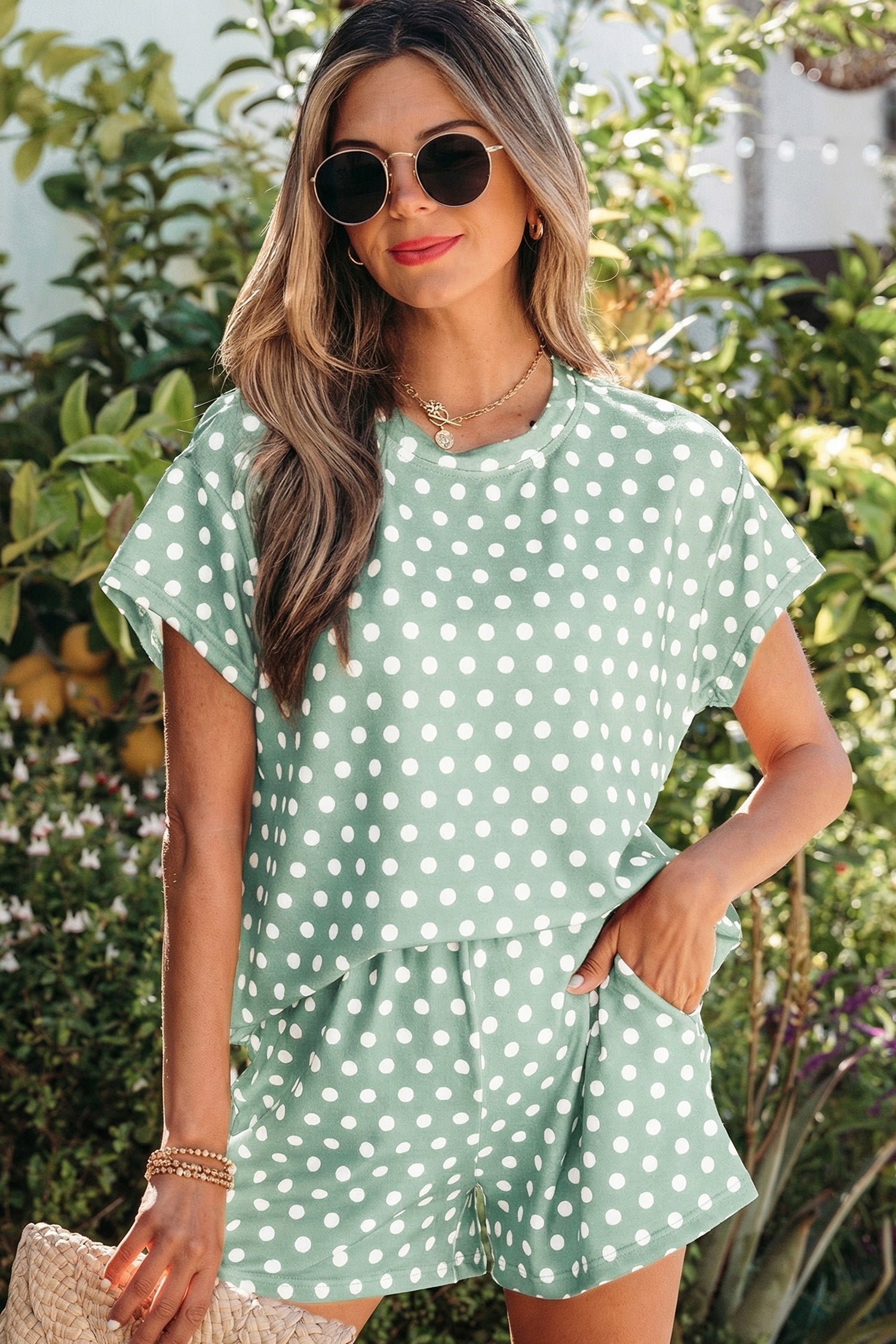 Purple Polka Dot Print Short Set by Wild and Free Boutique