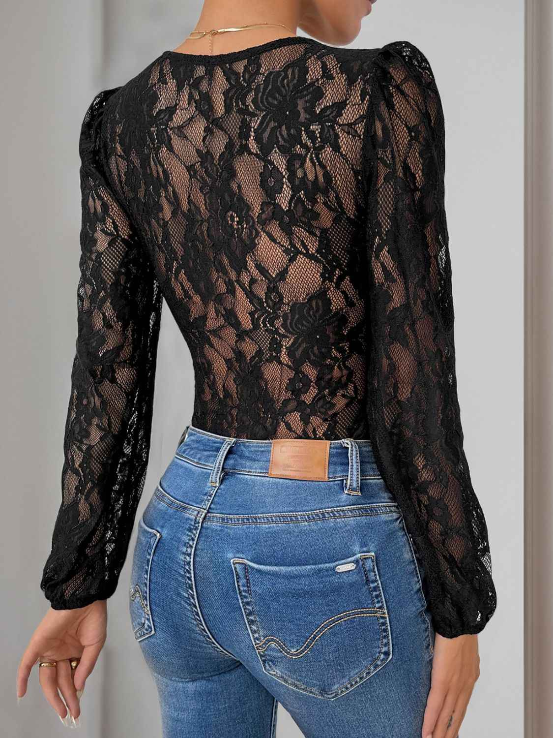 Perfee Tied Lace Long Sleeve Bodysuit by Wild and Free Boutique