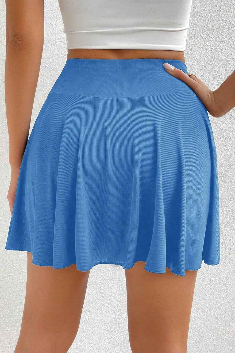 Blue A-line Draped High Waist Pocketed Lined Skort by Wild and Free Boutique
