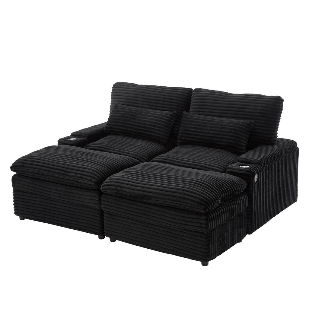 Convertible Loveseat Sofa With Storage, USB Ports, Cup Holders by Unique Piece Furniture