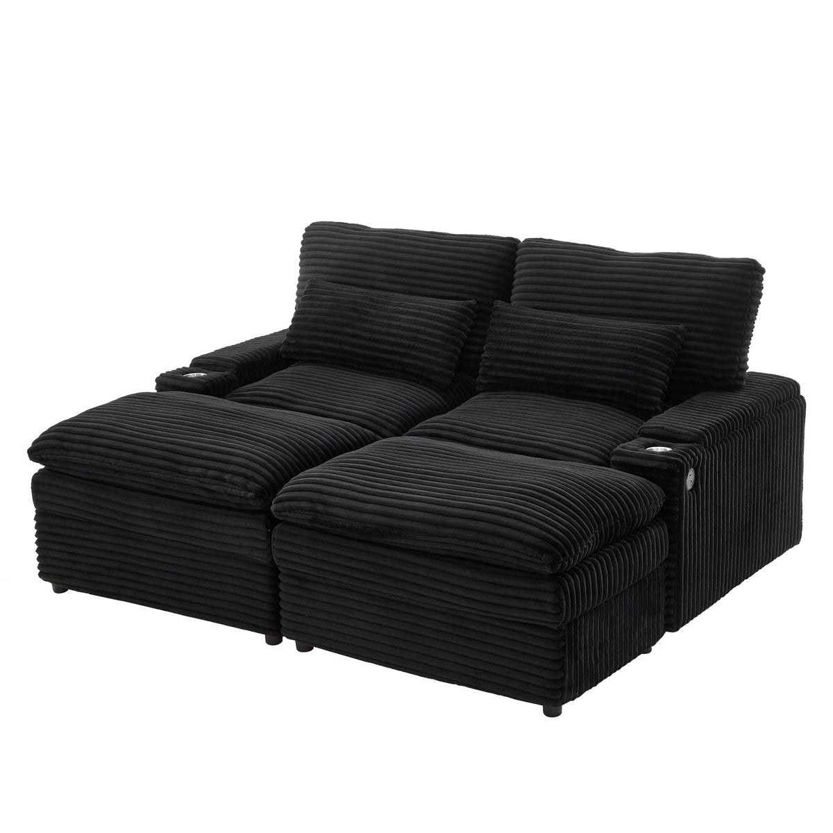Convertible Loveseat Sofa With Storage, USB Ports, Cup Holders by Unique Piece Furniture