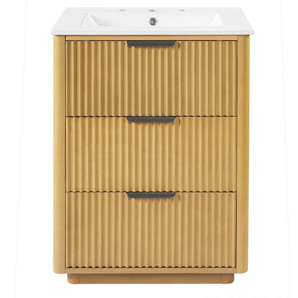 Bathroom Vanity With Sink, Open Shelf & Closed Storage - Natural Wood by Unique Piece Furniture