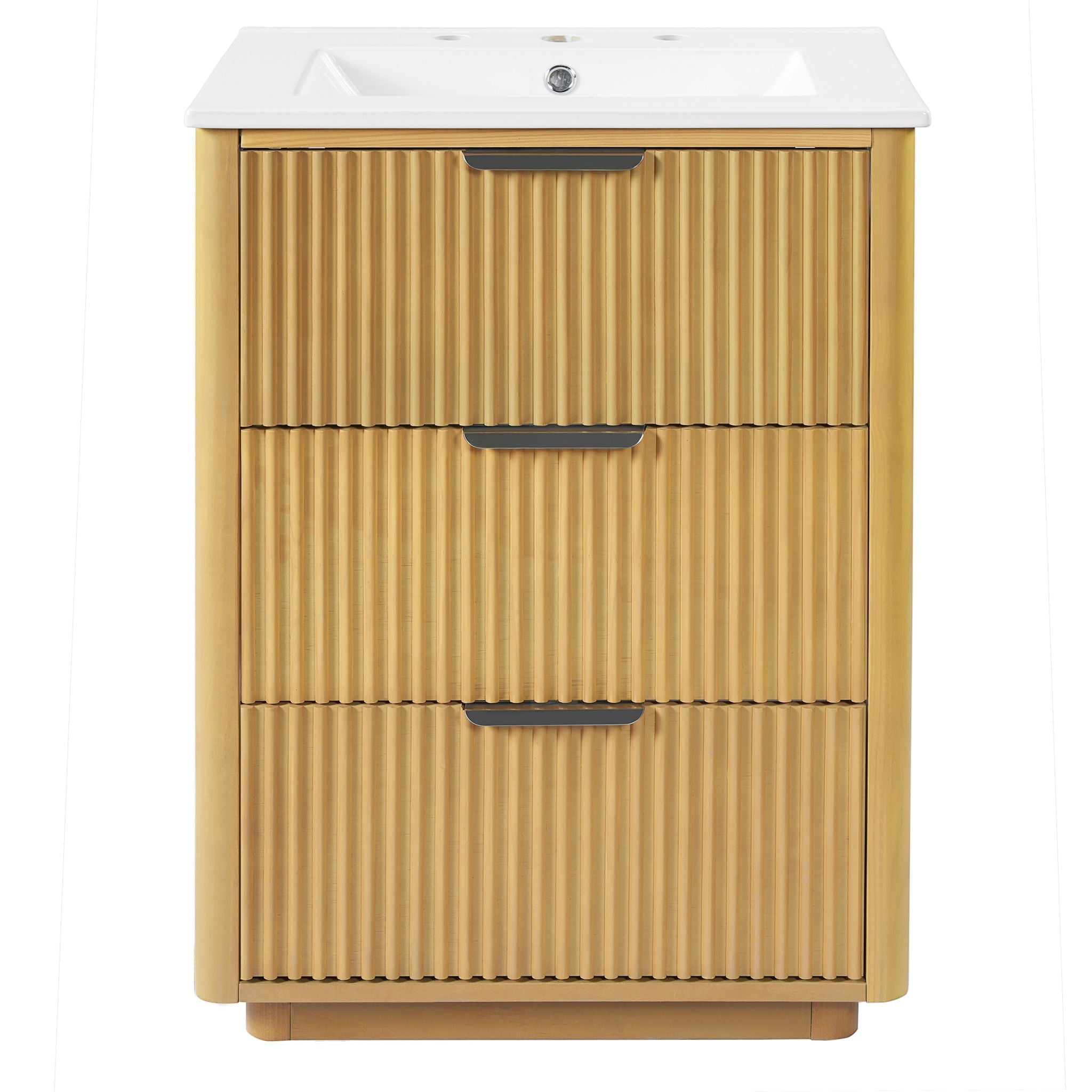 Bathroom Vanity With Sink, Open Shelf & Closed Storage - Natural Wood by Unique Piece Furniture