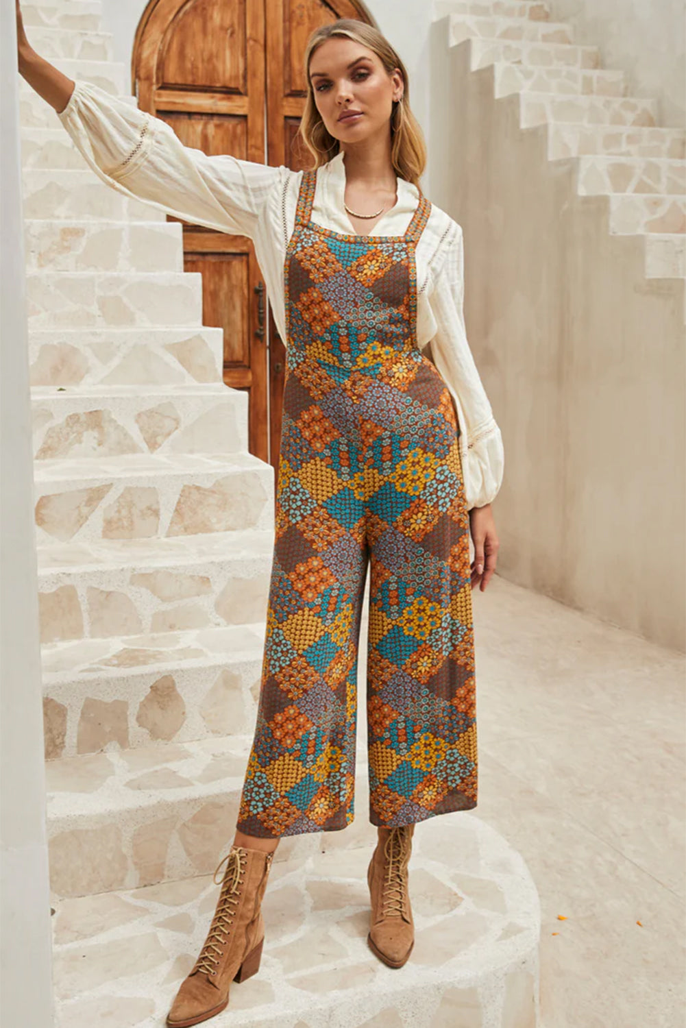 Multicolour Boho Floral Print Crossed Straps Ankle-length Jumpsuit by Dear-Lover Dropshipping