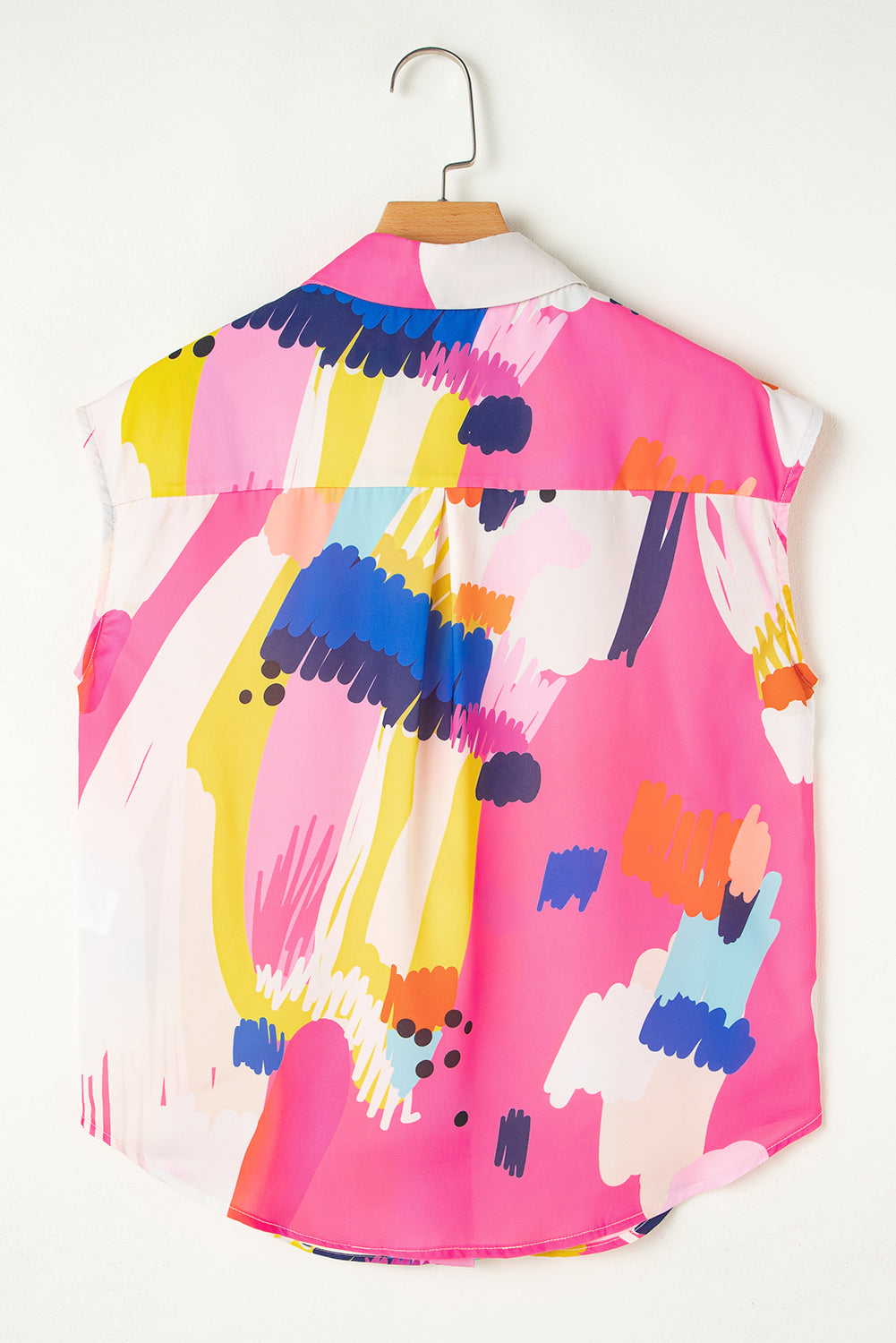 Multicolour Abstract Print Collared Cap Sleeve Casual Shirt by Wild and Free Boutique