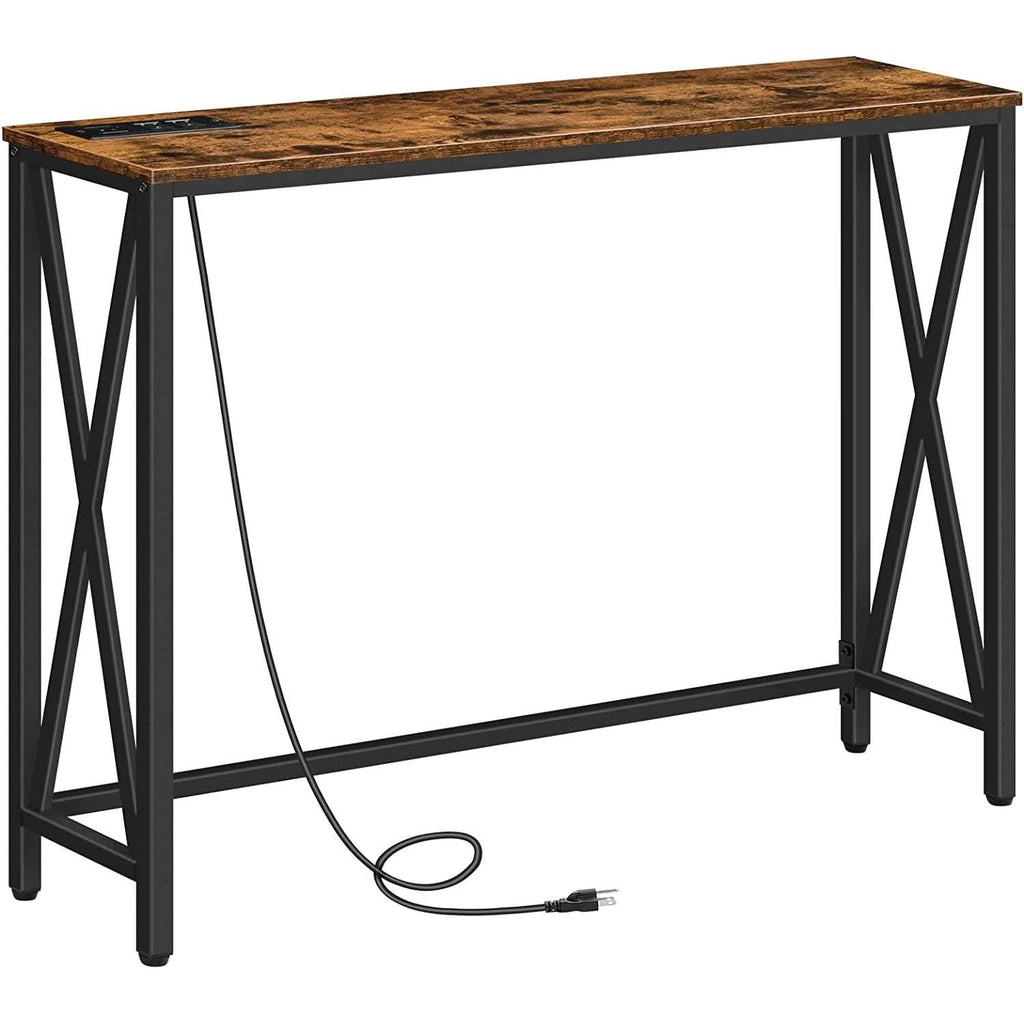 Rustic Brown Sofa Table With Power Outlet And USB Ports by ShipItFurniture