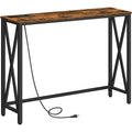 Rustic Brown Sofa Table With Power Outlet And USB Ports by ShipItFurniture