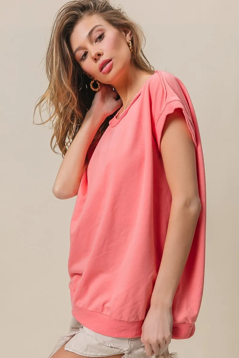 BiBi French Terry Drop Shoulder Basic Top by Simply Love