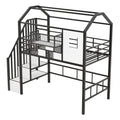 Metal Loft Bed With Roof Design And Storage Box With Guardrails And Integrated Ladder by Unique Piece Furniture