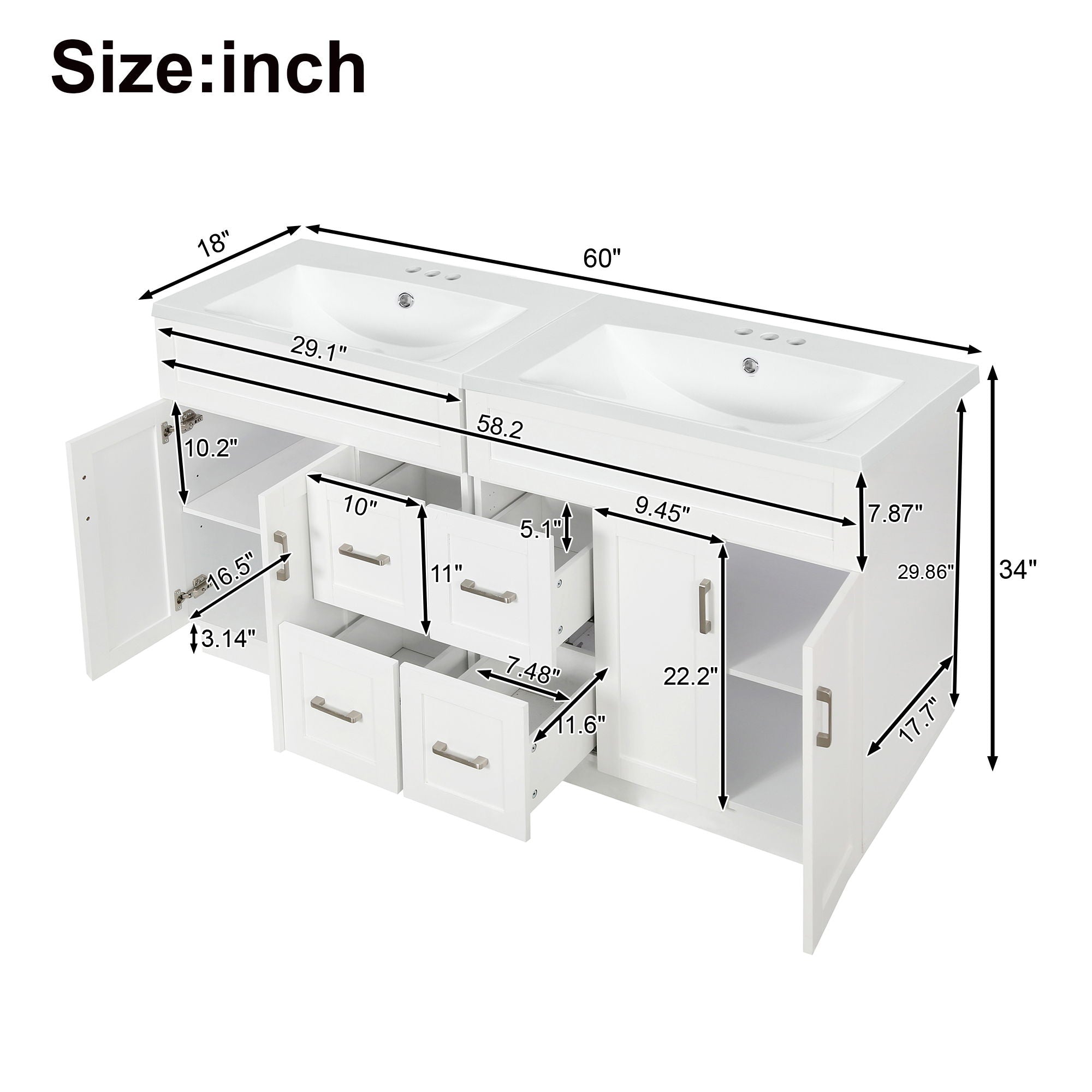 Bathroom Vanity With 2 Doors, 2 Drawers, Adjustable Shelf, Hidden Slides & Soft Close Hinges by Unique Piece Furniture