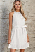 Lace Sleeveless Tied Waist Mini Dress by Simply Love