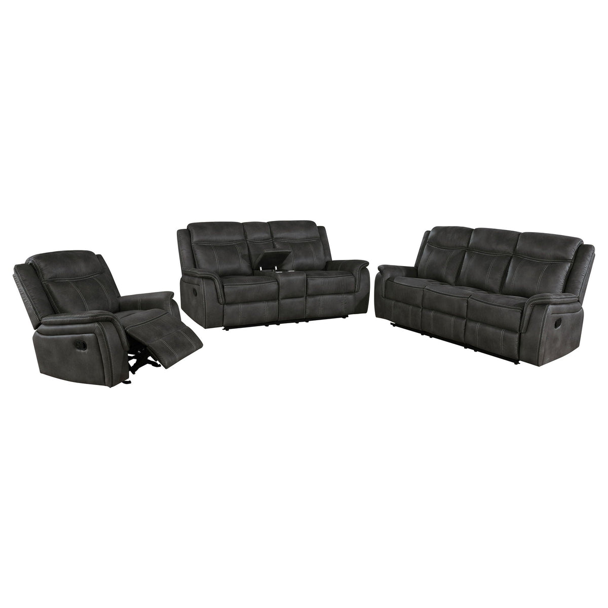 Lawrence 3-piece Upholstered Reclining Sofa Set Charcoal by Unique Piece Furniture