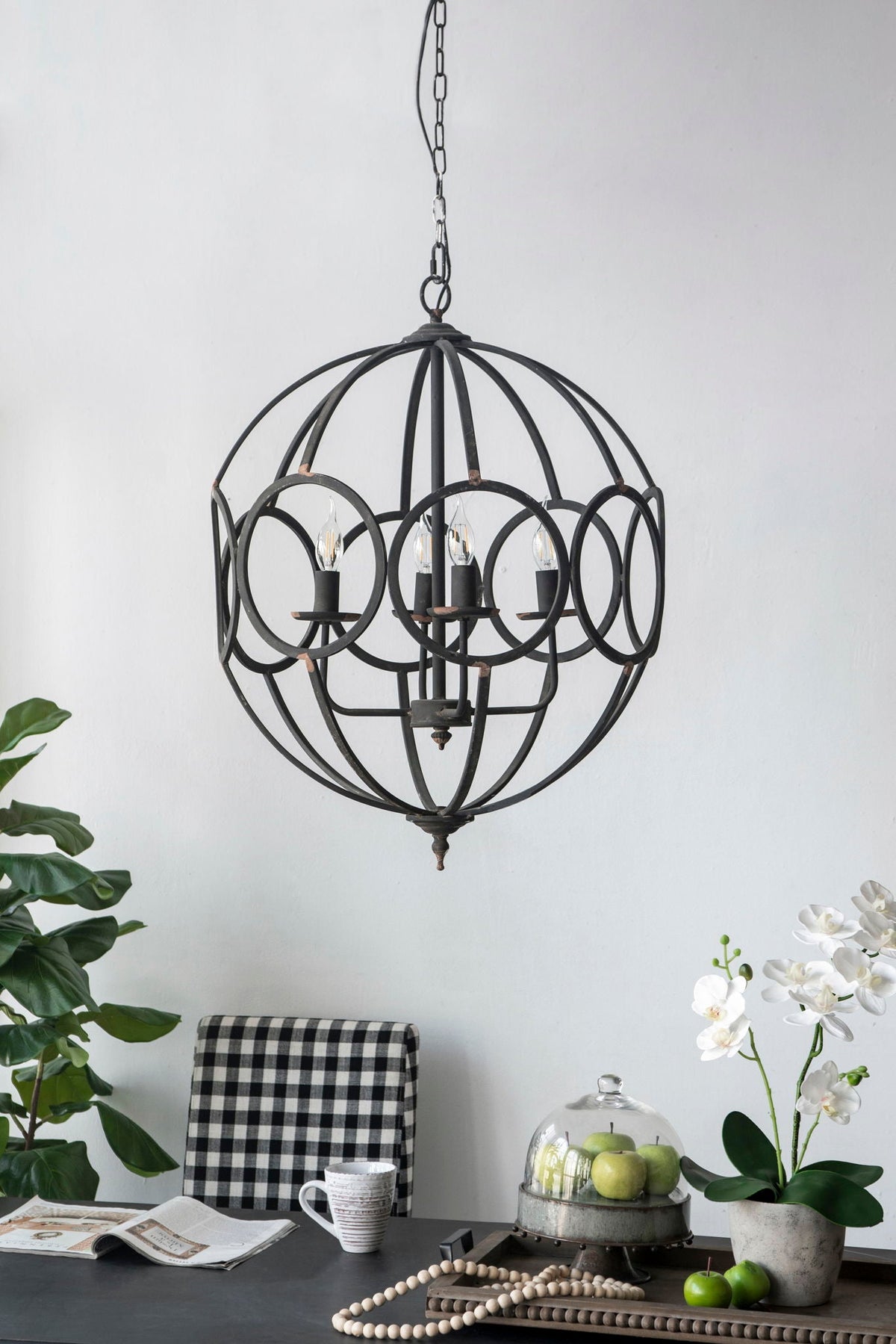 4 Light Metal Chandelier, Hanging Light Fixture With Adjustable Chain For Kitchen, Bulb Not Included - Black by Unique Piece Furniture