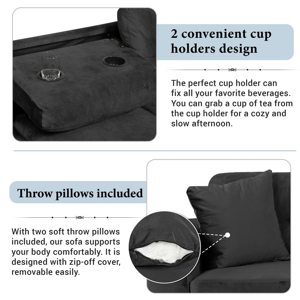 Modern Sectional Sofa With Storage Ottoman, L - Shape Couch With 2 Pillows And Cup Holders by Unique Piece Furniture