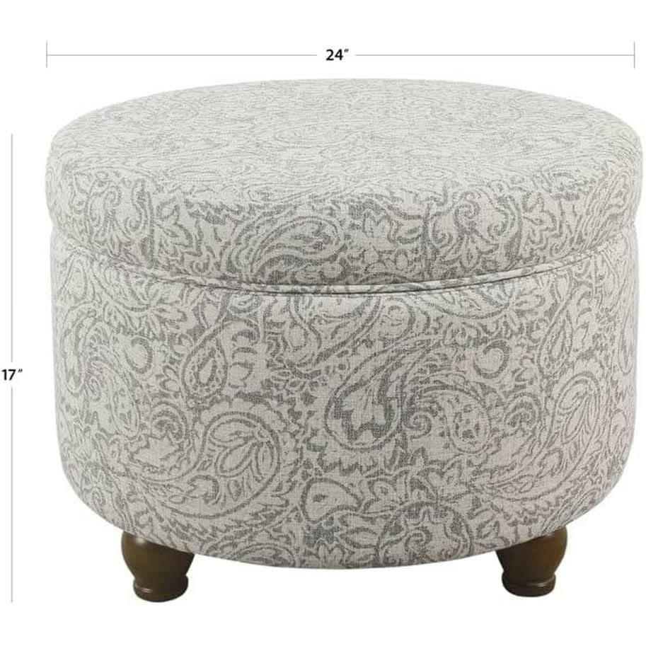 Gray Floral Storage Ottoman Large Round For Living Room by ShipItFurniture