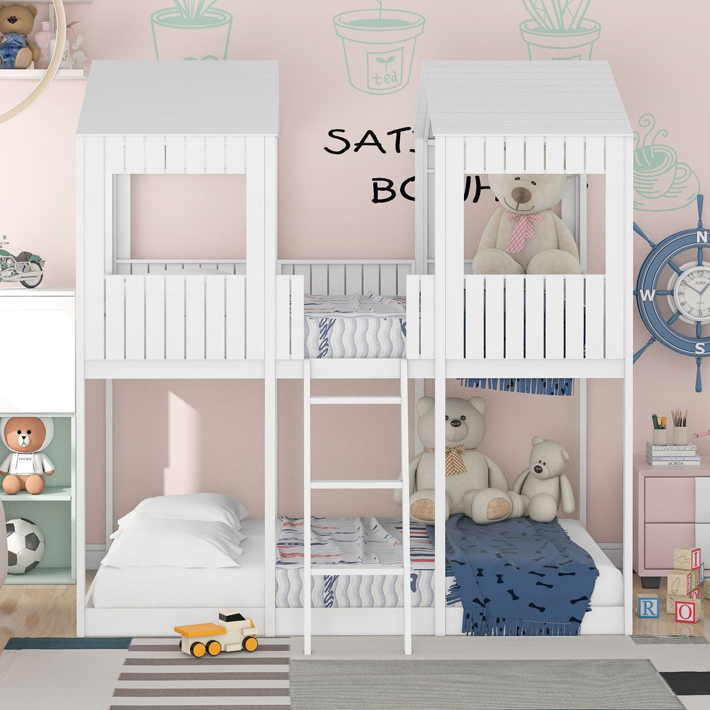 Bunk Bed With Roof, Window, Guardrail, Ladder by Unique Piece Furniture