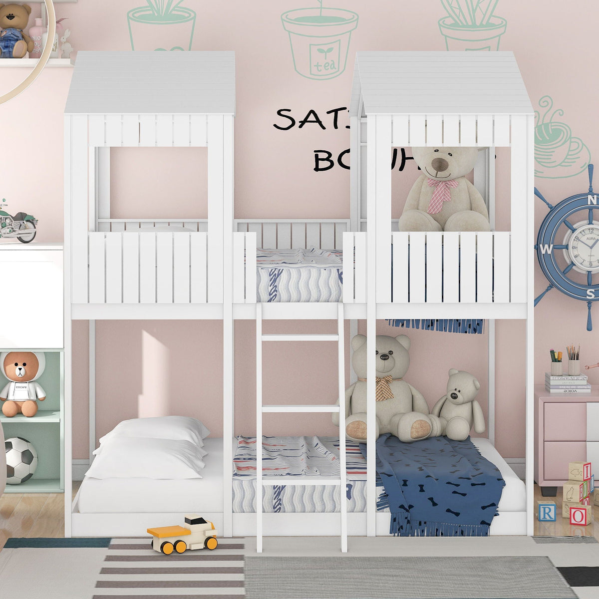 Bunk Bed With Roof, Window, Guardrail, Ladder by Unique Piece Furniture