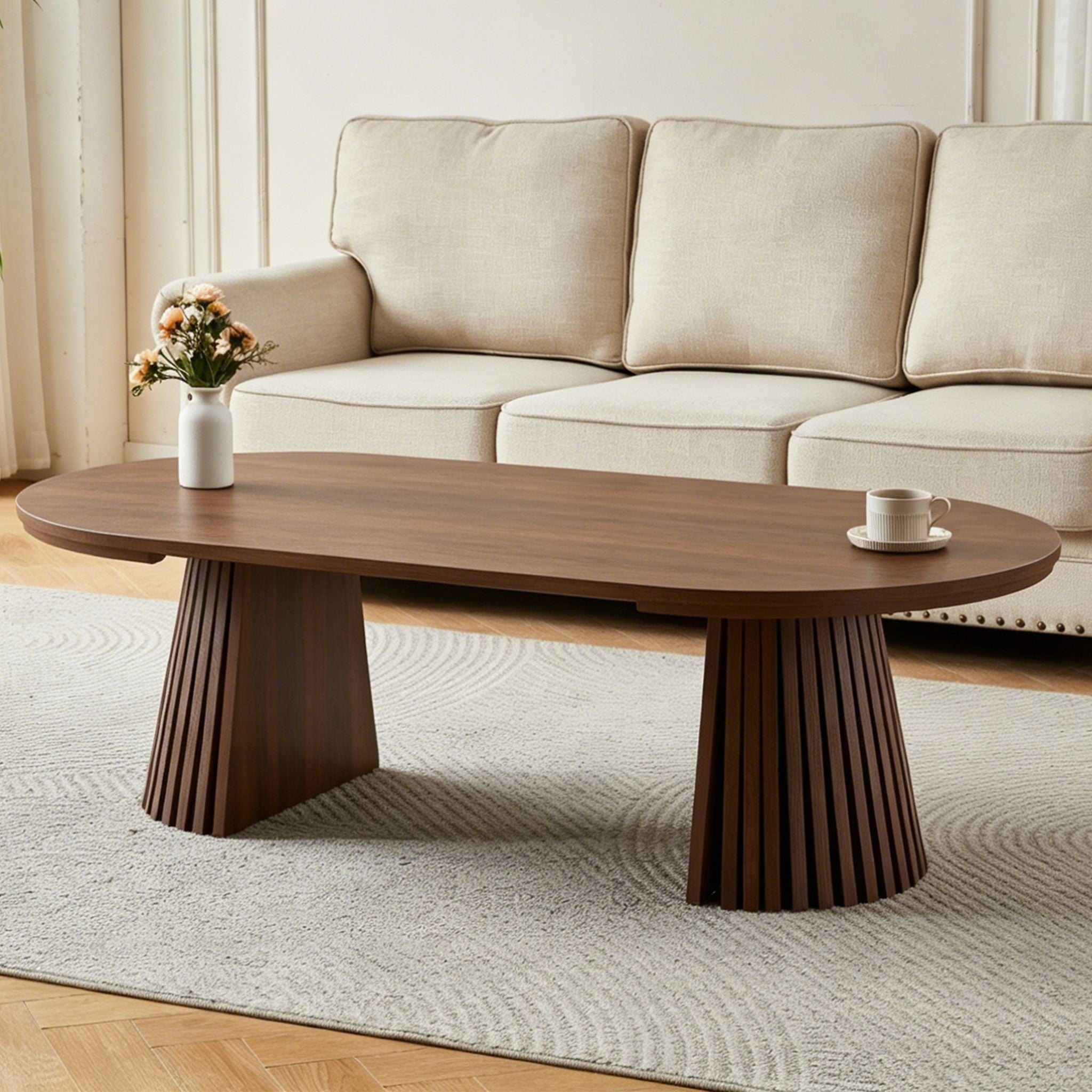 Oval Coffee Table For Living Room - Walnut by Unique Piece Furniture