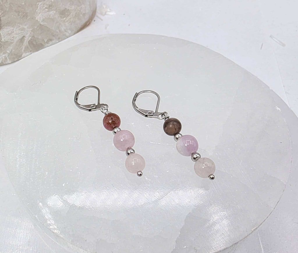 I AM ENOUGH -Kunzite, Rose Quartz, Rhodonite Gem Jewelry Set by Sacred Crystals