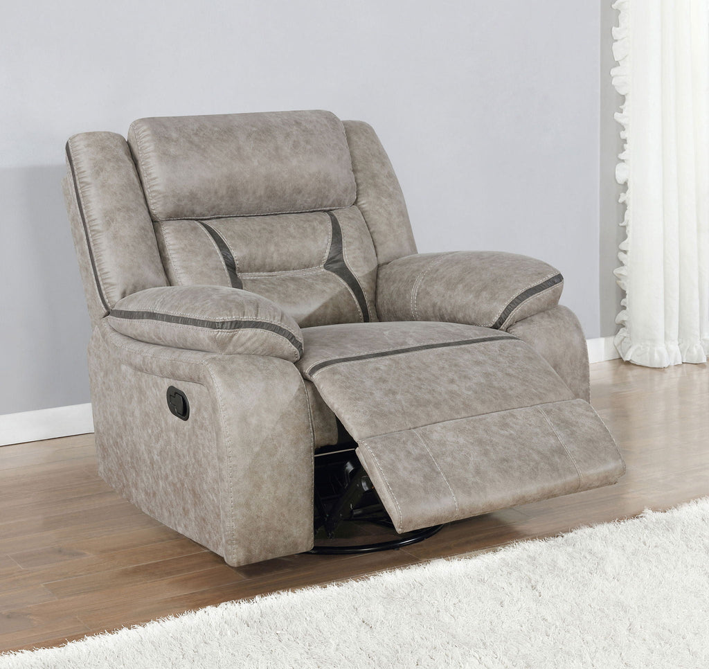 Greer Upholstered Swivel Glider Recliner Chair Taupe by Unique Piece Furniture