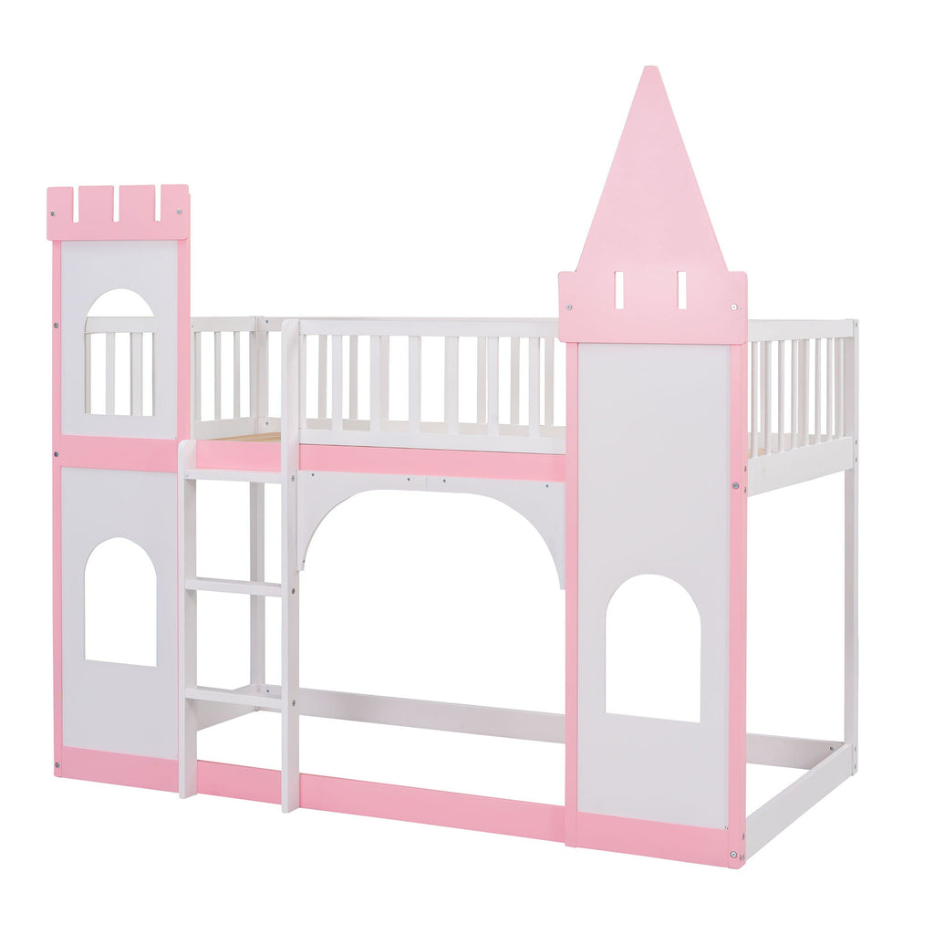 Twin Over Twin Castle Bunk Bed With Ladder - Pink by Unique Piece Furniture