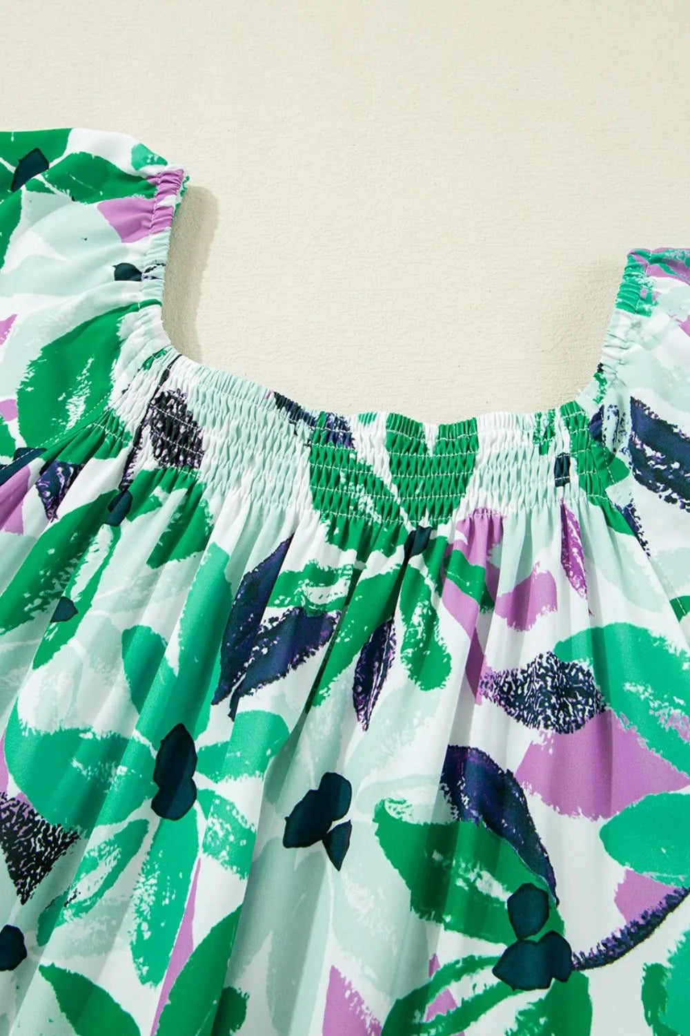 Floral Print Shirred Square Neck Loose Fit Mini Dress by Simply Love