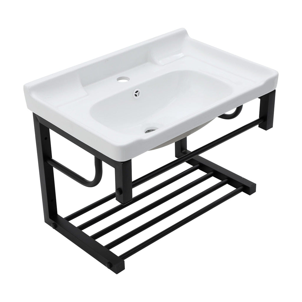 Wall Mounted Rectangular Bathroom Sink With Towel Bar & Overflow - White by Unique Piece Furniture