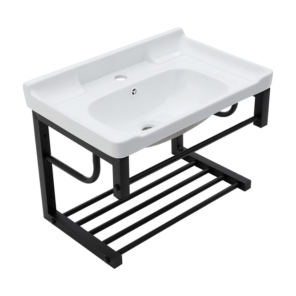 Wall Mounted Rectangular Bathroom Sink With Towel Bar & Overflow - White by Unique Piece Furniture