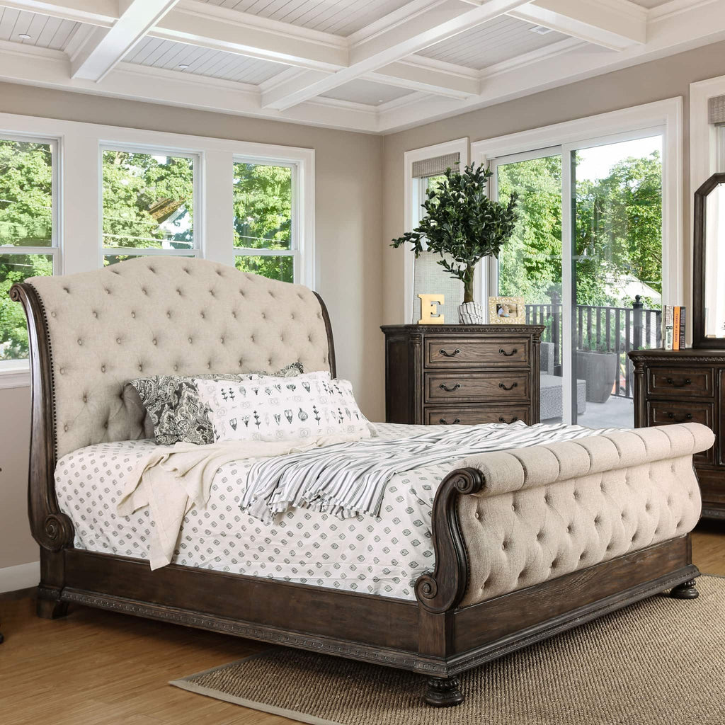 Sleigh Bed With Button Tufted Fabric Headboard And Footboard by Unique Piece Furniture