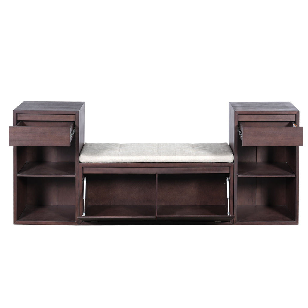 Entryway Storage Bench With Cushion, Drawers & Open Shelves by Unique Piece Furniture