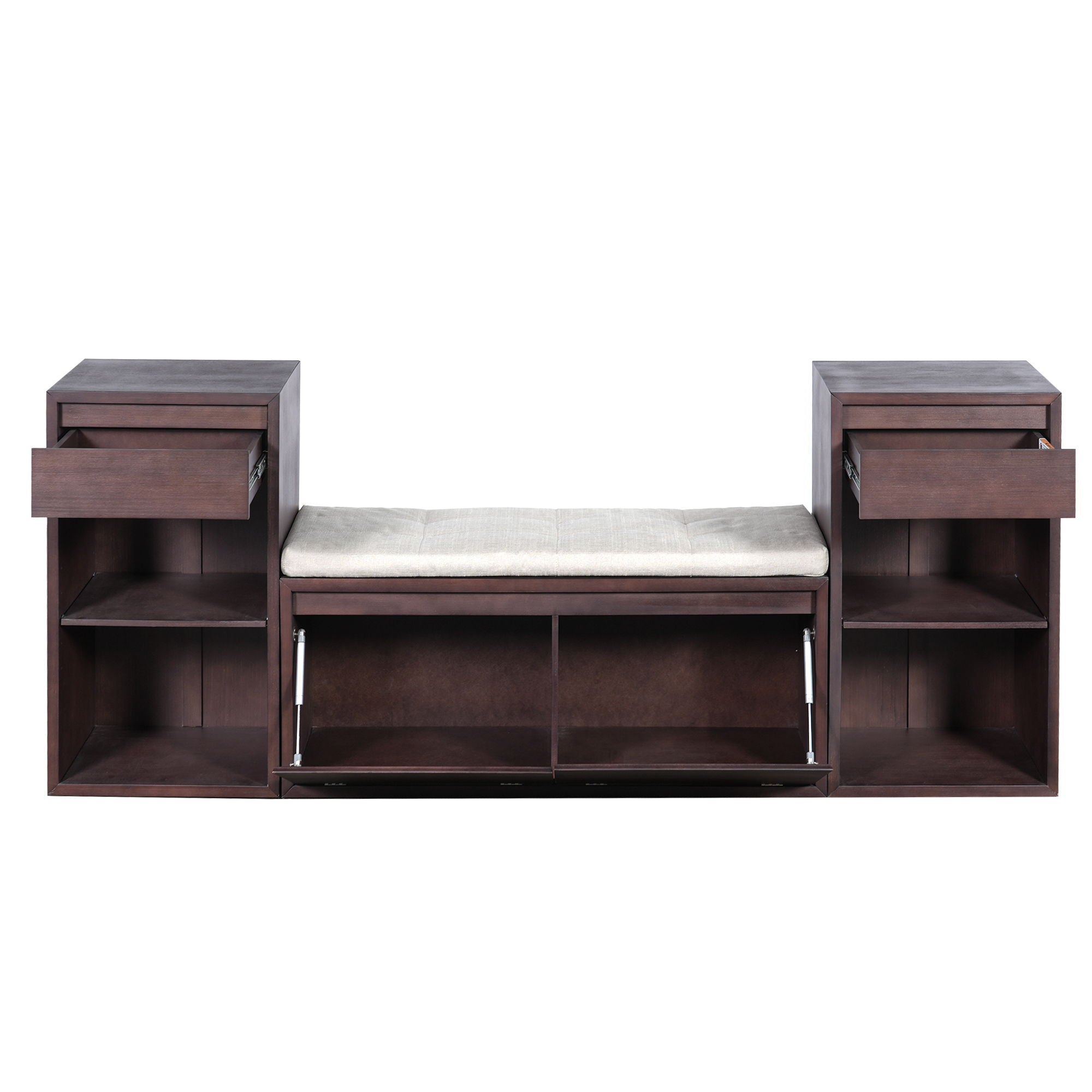 Entryway Storage Bench With Cushion, Drawers & Open Shelves by Unique Piece Furniture