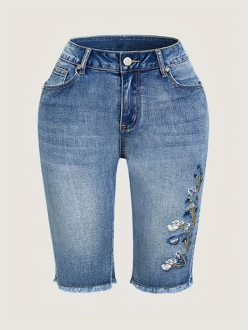 Elegant Stretch Slim Embroidered Mi length Jeans by Trendy Attic Store01