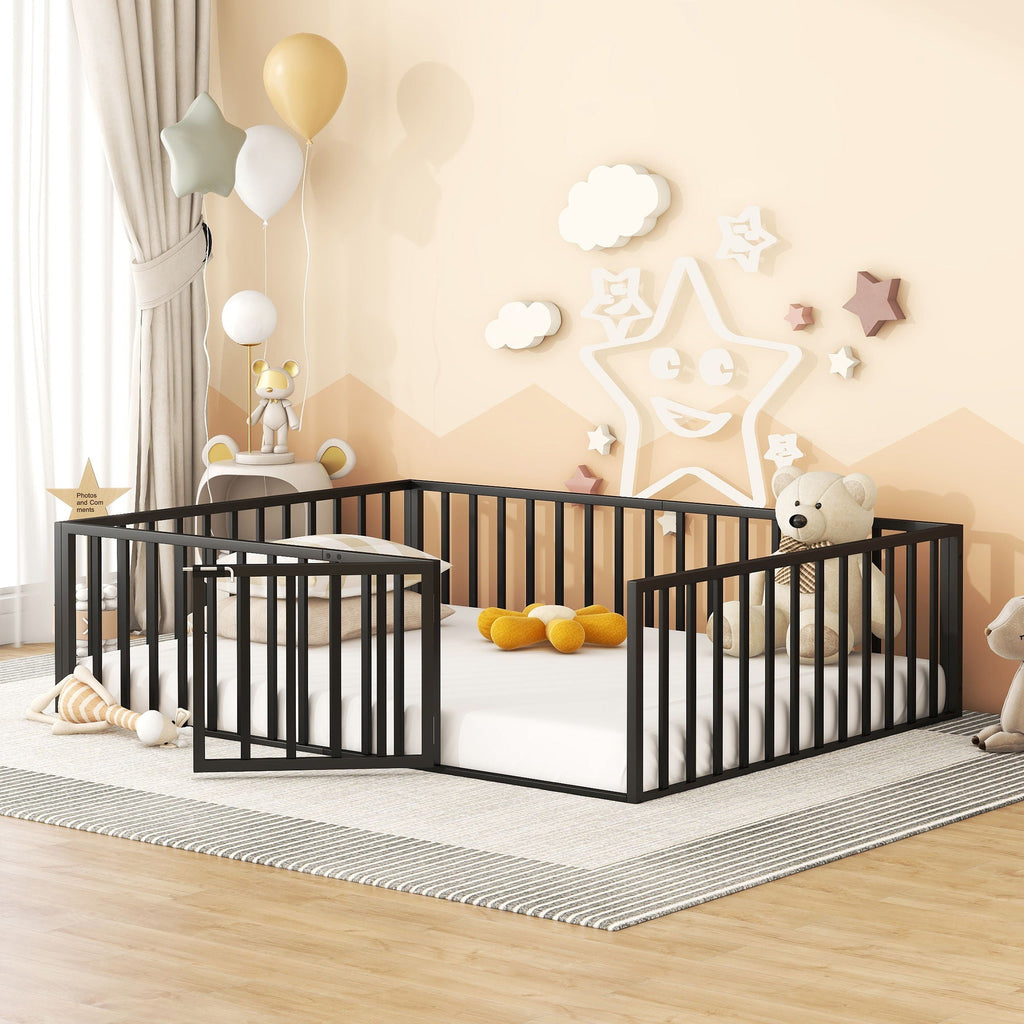 Metal Floor Bed Frame With Fence And Door by Unique Piece Furniture