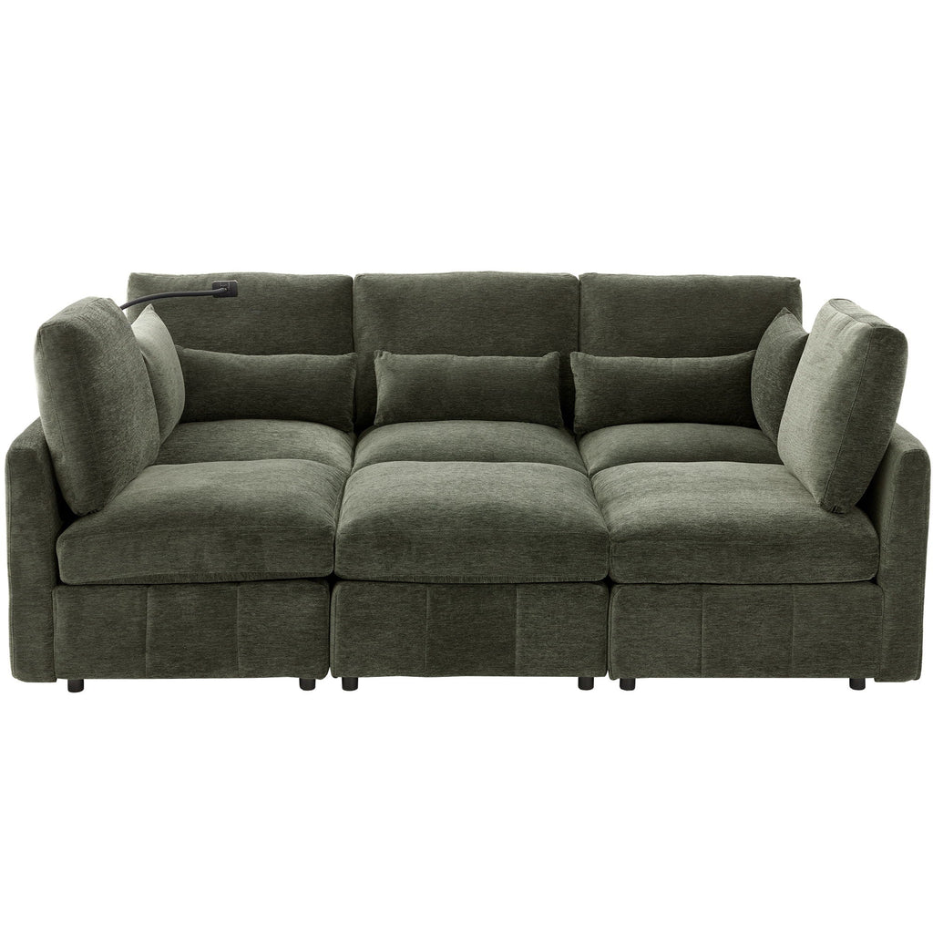 Modern Modular U-Shaped Sofa Bed With Movable Ottoman, USB Ports, Phone Holder by Unique Piece Furniture