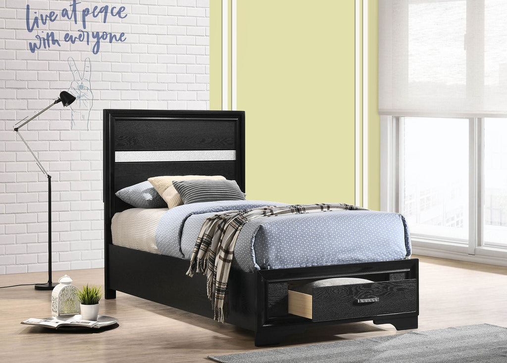 Miranda 51-inch Wood Twin Storage Panel Bed Black by Unique Piece Furniture