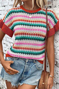 Contrast Round Neck Short Sleeve Sweater by Wild and Free Boutique