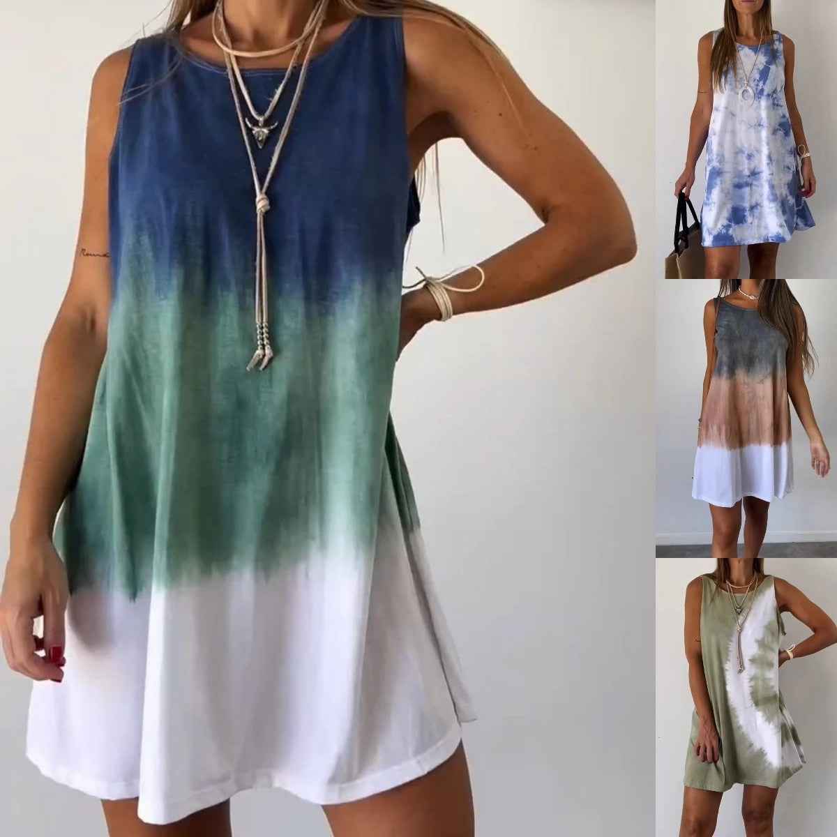 Women's Elegant Tie-dye Print Sleeveless Loose Dress by Wild and Free Boutique